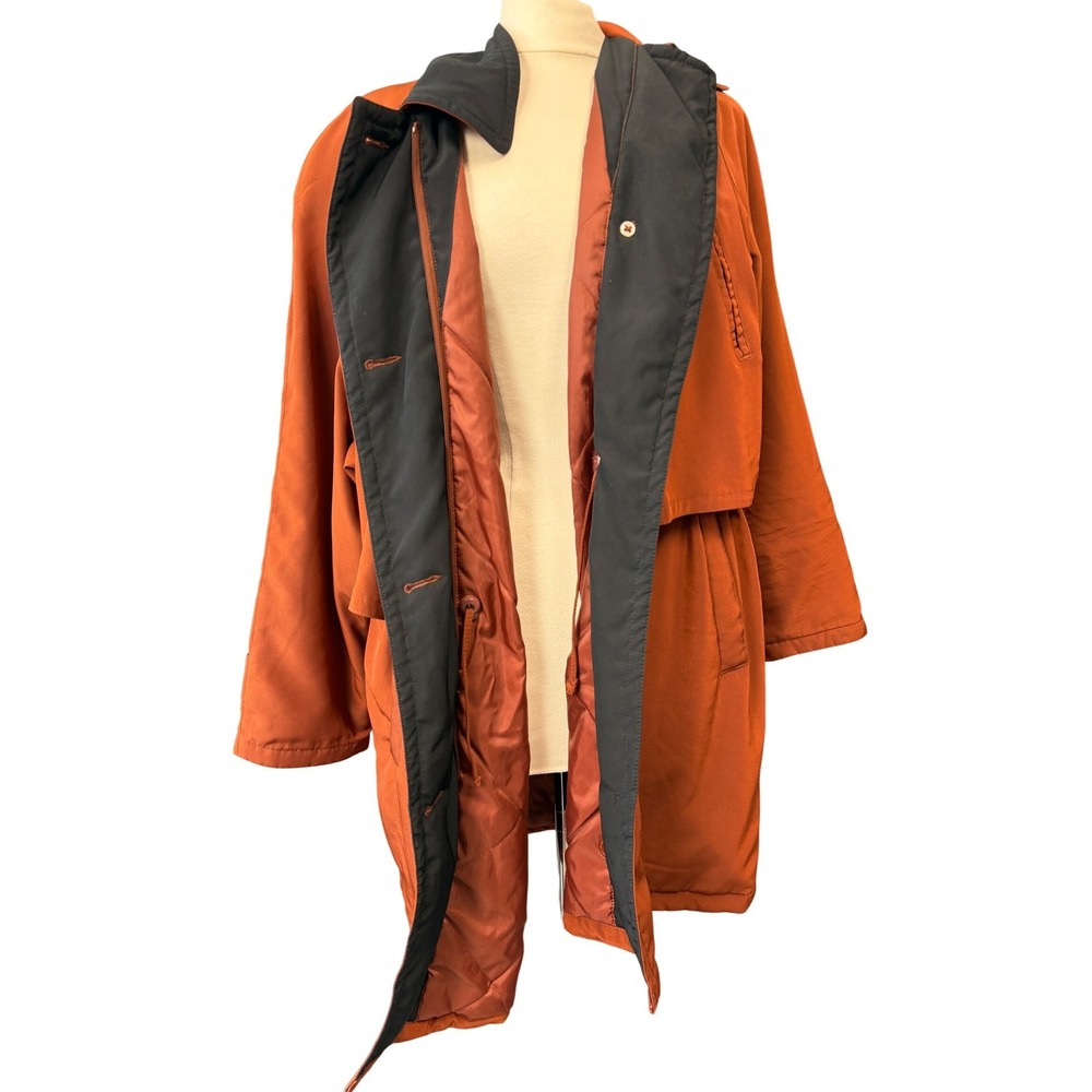 Utex Weekend Wear Women Rust Orange Trench Coat Removable Fur Hood Medium